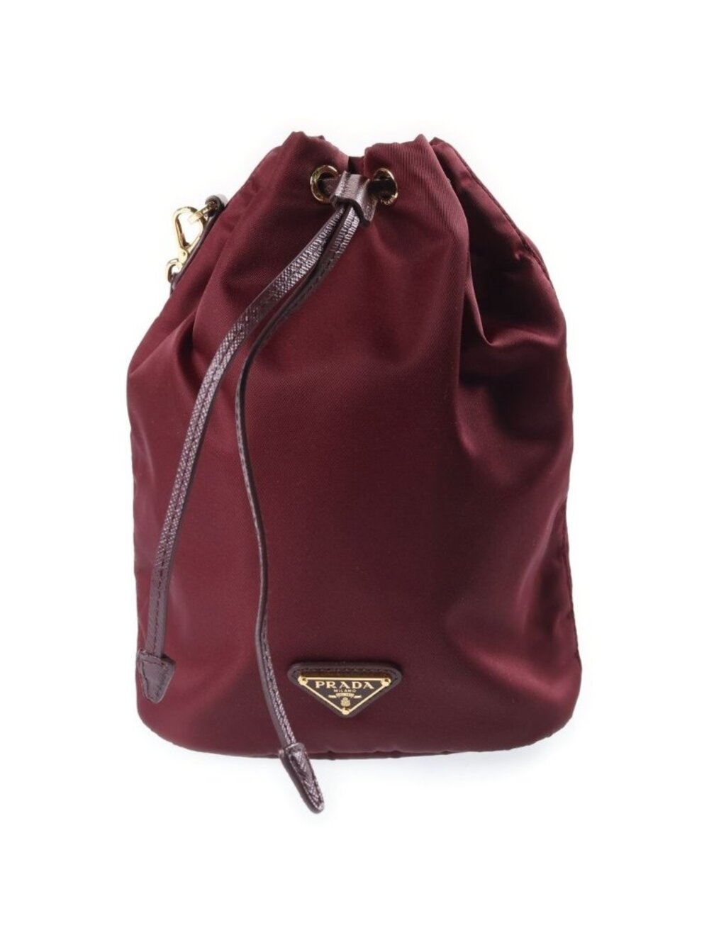 Prada Re-Nylon Triangle Logo Drawstring Pouch Mini Bag Bordeaux Wine